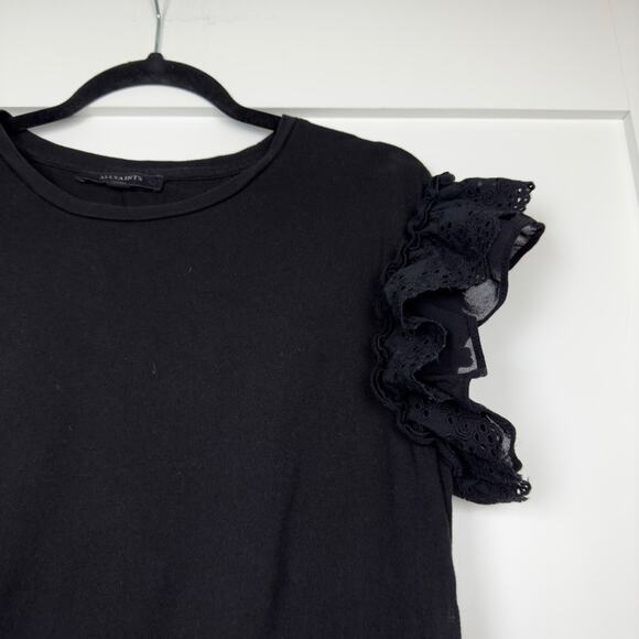 All Saints Senna Adelaide T-Shirt Dress Tiered Ruffled Eyelet Sleeves Size Small - Picture 8 of 10